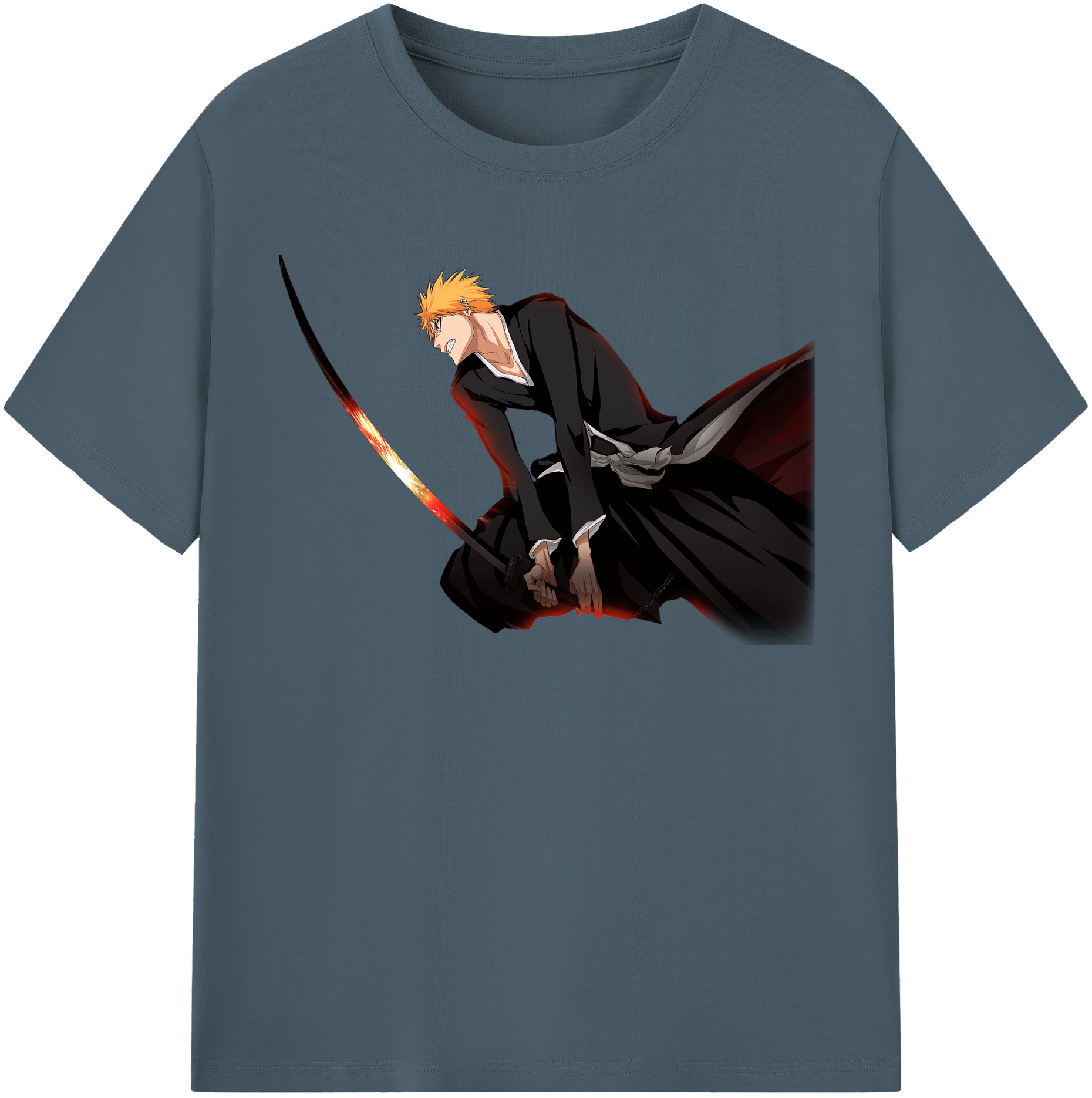 （画像用） ブリーチ 黒崎一護（くろさき いちご）BLEACH Kurosaki Ichigo 綿100％半袖Tシャツ（フロントプリント）
